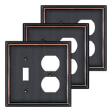 Combination Metal Light Switch Covers Wall Plate, 1 Toggle/1 Duplex Switch Plate Outlet Covers Oil Rubbed Bronze Decorative 2 Ga