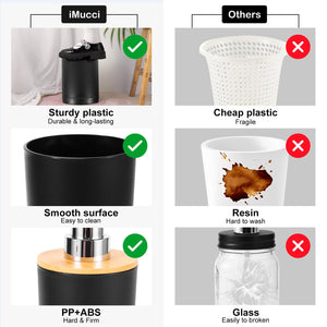 iMucci Bathroom Accessories Set with Trash Can,Toothbrush Holder, Lotion Soap Dispenser, Soap Dish,Tumbler Cup(9Pcs Black Bamboo