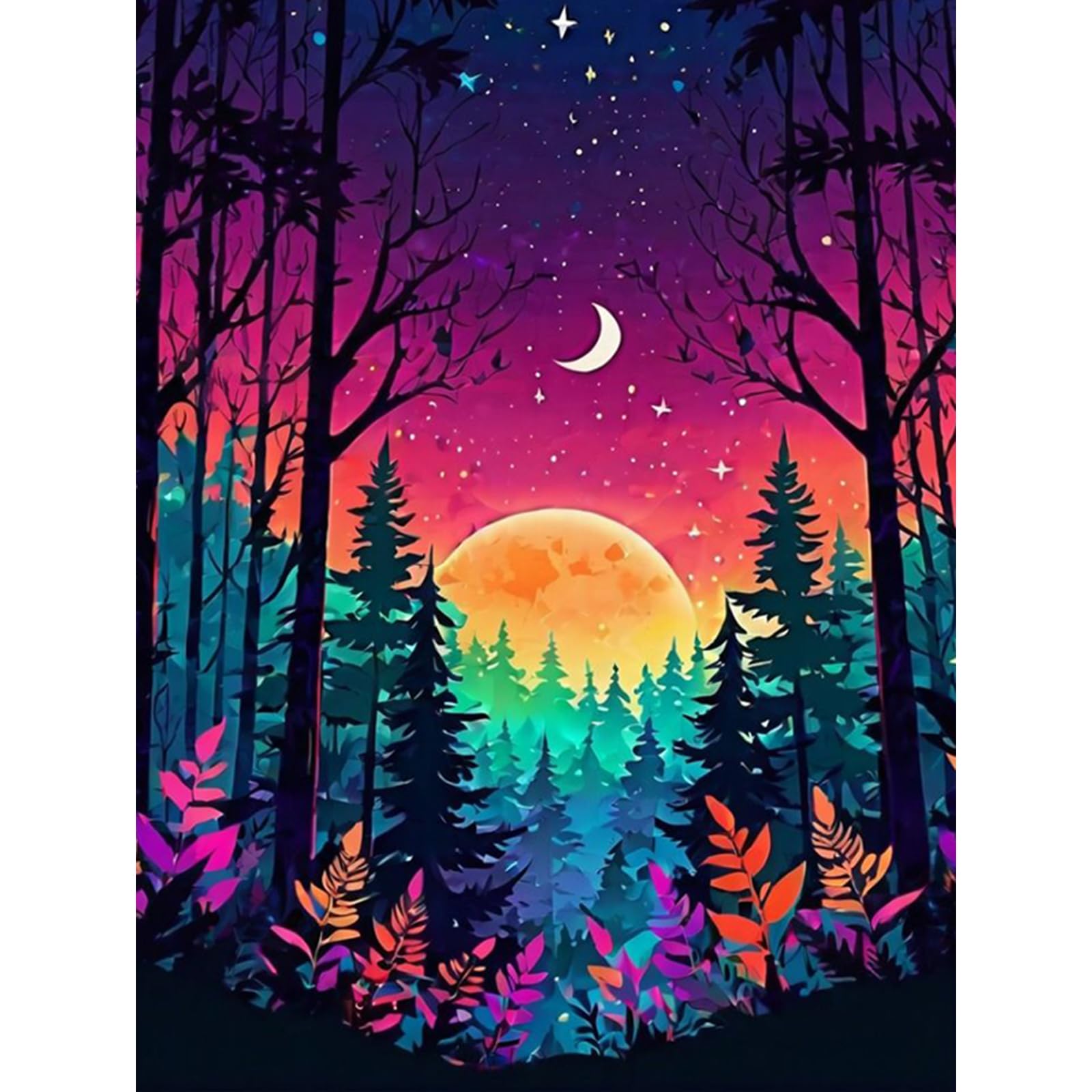 Moon Diamond Art Kits for Adults, Forest Landscape Diamond Painting Kit for Beginners, DIY 5D Embroidery Craft with Resin Gems, 