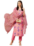 Anni Designer Women'S Cotton Blend Straight Printed Kurta With Pant & Dupatta (Fataki Baby Pink_M_Pink_Medium),Pink,M