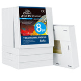 PHOENIX 4x4 Inch 8 Pack Artist Canvas - Small Square Stretched Canvases for Painting - 3/4 Inch Profile, 100% Cotton 11 Oz. Gess