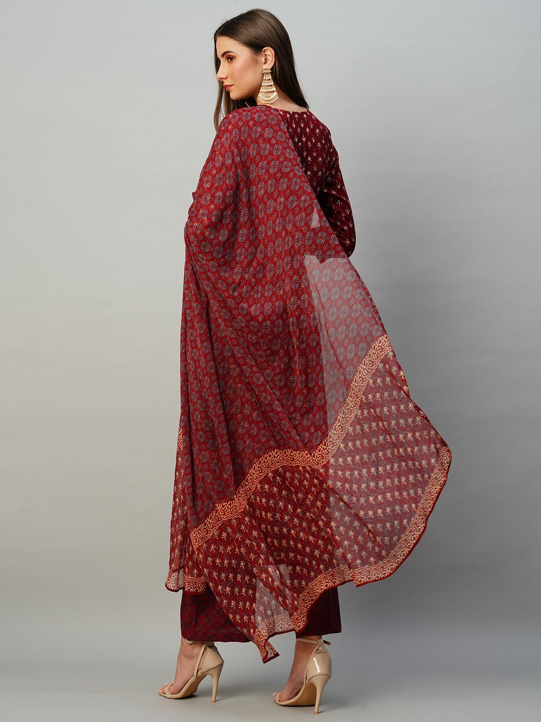 Gosriki Women'S Cotton Blend Straight Printed Kurta With Pant & Dupatta (Bc Maroon-Kbv-Gs_L_Maroon_Large),Maroon,,B0CNLZMSQT