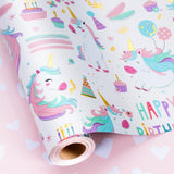 MAYPLUSS Unicorn Wrapping Paper for Girl, 17 Inch x 16.5 Feet Birthday Gift Wrap Featuring Gold Corn Reversible Heart for Prince