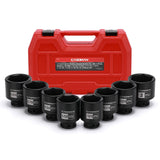 CASOMAN 1/2-Inch Drive Shallow Spindle Axle Nut Impact Socket Set,1-9/16 to 2, 6-Point, SAE, CR-MO, 8 Piece 1/2 Heavy Duty Impac