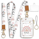 Be Kind Rainbow Lanyard Wallet with ID Badge Holder, Cute Small RFID Wallet Women Keychain Wristlet, Slim Credit Card Holder wit