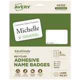 Avery EcoFriendly Recycled Name Tags, 21/3 x 33/8, White, Removable Adhesive, 80 Printable Name Badges (48395)