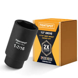 TIGHTSPOT 1/2 Inch Drive 1-7/16 Inch Deep Impact Socket with Anti-Rounding 6 Point Design, Heat-Treated CRV Steel