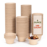 Gere Disposable Testing Bowls, 100 Pack, 4 oz, Natural Biodegradable Bagasse Fiber Souffle and Condiment Cups, Sample and Measur