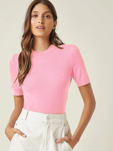 Anni Designer Women'S Cotton Belnd Lycra Ribbed Solid Half Sleeve Round Neck Top (Ntpr-Baby Pink_Xl_Baby Pink_X-Large),Pink,XL,Cotton Blend,Western,