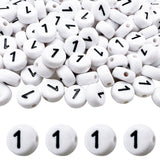 MIIIM 200 Pcs Serif Number 1 Beads for Bracelets, 4x7mm Round Number Beads 1 for Phone Digits, Keychains, Necklace (Digit 1)