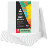 ARTEZA Square Canvas Panels, 12 x 12 in, Pack of 14, 100% Cotton Pre-Primed Canvas Boards for Acrylic, Oil, Gouache, Tempera, Po