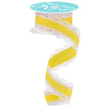 RG Ribbon: 1.5 Yellow and White Lace Scalloped Wired Edge Ribbon for Bows, Wreaths, Gift Wrap, Crafts, and Decorations - Easter,