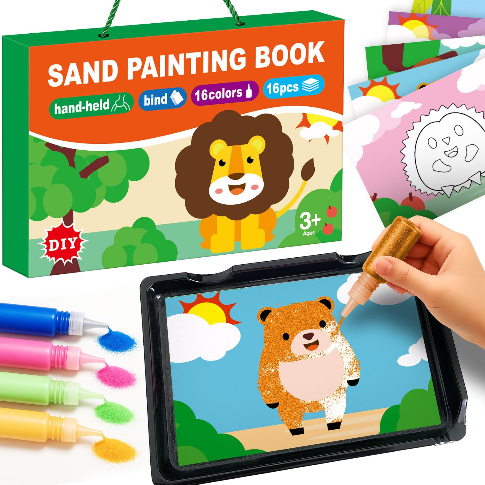 KwestSync Sand Art Kits for Kids - DIY 16 Animal Sand Painting Cards - Arts and Crafts for Kids Ages 4-8,4-6,6-8,8-12, Christmas