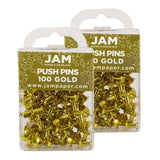 JAM PAPER Colorful Push Pins - Gold Pushpins - 2 Packs of 100
