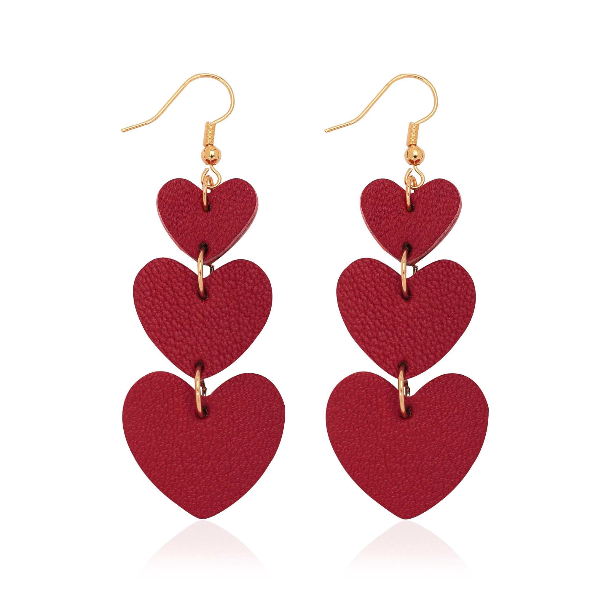 Jagucho Leather Earrings Dangle for Women, Lightweight Heart Earrings Drop, Valentines Day Gifts (Red 42)