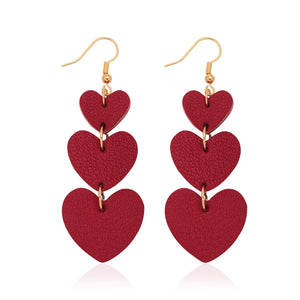 Jagucho Leather Earrings Dangle for Women, Lightweight Heart Earrings Drop, Valentines Day Gifts (Red 42)