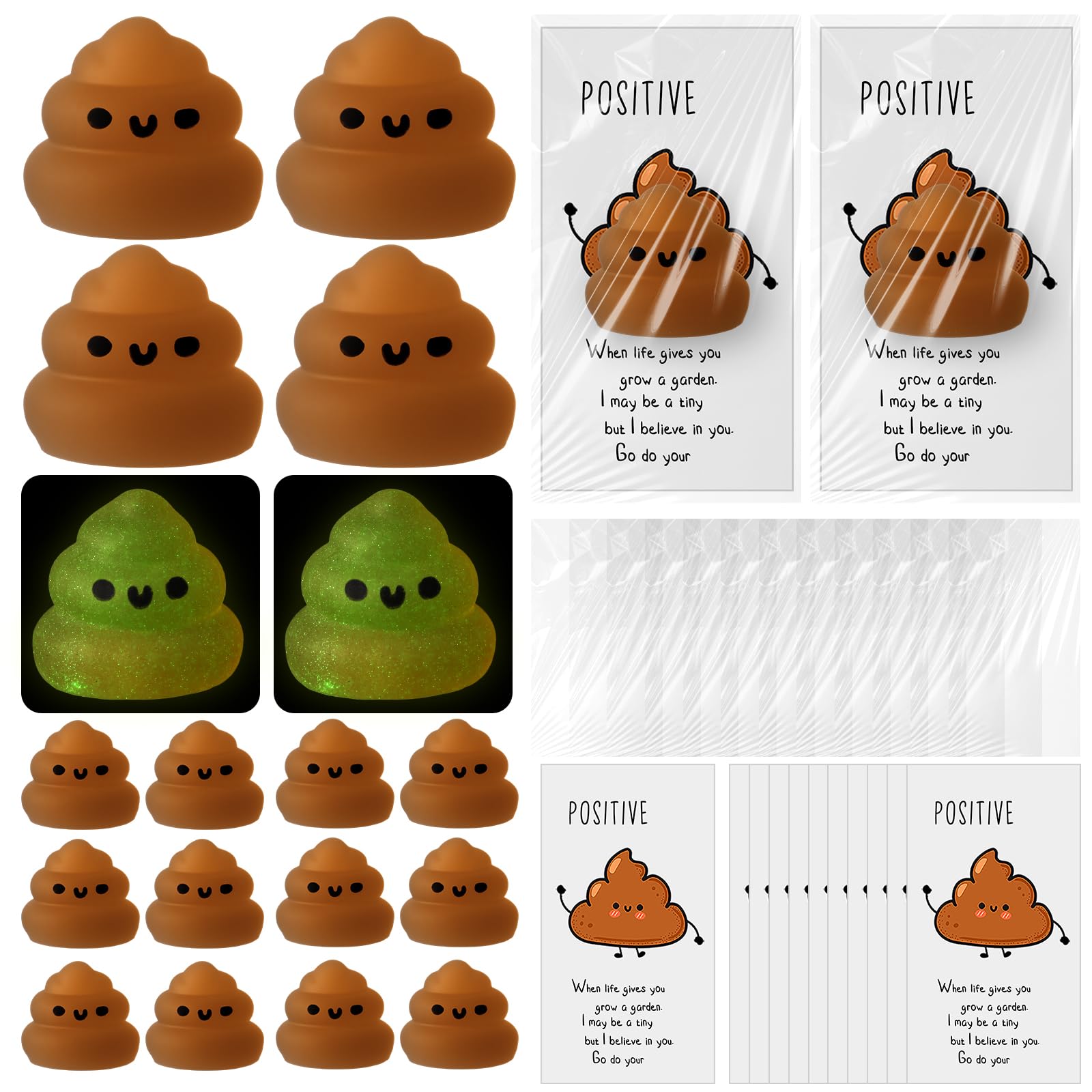 Wettarn 30 Sets Positive Stool Stress Ball Gifts Bulk Christmas Appreciation Gift Cute Emotional Luminous Stool Squeeze Inspirat