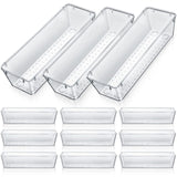 Maitys 12 Pcs Vanity Drawer Organizer 9 x 3 x 2 Inches Clear Plastic Utensil Organizers Kitchen Drawers Dividers for Office Desk