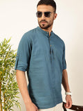 Thomas Scott Mens Linen Solid Kurta Shirt (Ts1529_Teal_2Xl)