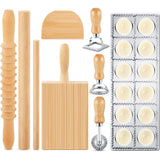 Tioncy 9 Pcs Pasta Making Tool Ravioli Gnocchi Maker Set Include Ravioli Mold Wooden Cutter Rolling Pin Gnocchi Board Wood Stick