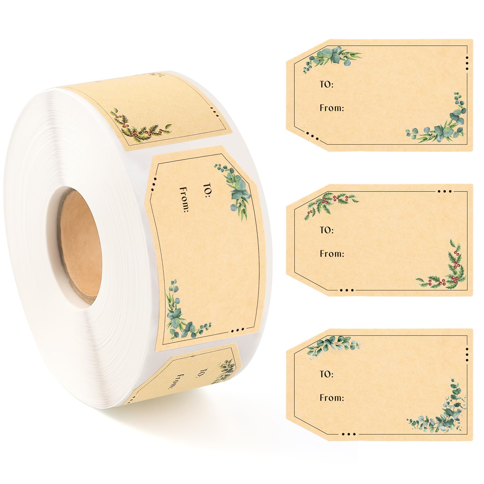 600 PCS Christmas Gift Tag Stickers 1.18 x 2 Greenery Gift Lables Self-Adhesive Present Labels for Envelopes Bags Boxes Wrapping