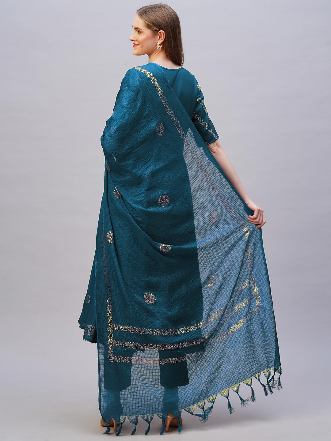 Gosriki Women'S Rayon Blend Anarkali Printed Kurta With Pant & Dupatta (Berlin Kerosin-Nb-Gs_Xl_Dark Blue_X-Large),Dark Blue,,B0DJ3B7HWY