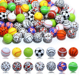 84pcs Sport Silicone Beads for Keychain Making 15mm Bulk Kit, Baseball Volleyball Football Focal Loose Beads for Pens Bracelet D