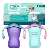 Evenflo Balance+ Trainer Cups for Babies 6+ Months, Purple and Mint, Ergonomic Design with Handles, 9oz, 2 Pack