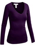 Emmalise Womens Casual Basic VNeck Tshirt Long Sleeves Tee Top Purple, S