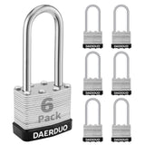 DAERDUO 6 Pack 40 mm (1-9/16) Keyed Alike Laminated Padlocks with 12 Keys, Hardened Steel Long Shackle, Heavy-Duty Locks for Gym