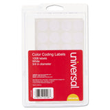 Universal 40108 SelfAdhesive Removable ColorCoding Labels, 3/4Inch dia, White, 1008/Pack