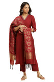 W Women's Maroon Solid Blend Kurta Dupatta Bottomwear with Zari