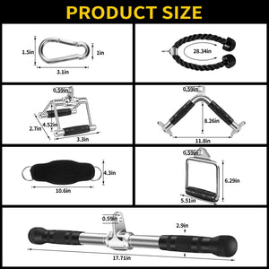 WNOEY Triceps Pull Down Attachment, Cable Machine Accessories for Home Gym (V Handle + Row Handle + Rotating Bar + Tricep Rope +