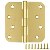Door Hinges for Interior Doors 9-Pack 4-inch x 4-inch - Rounded 5/8-inch Radius Steel Door Hinge - Satin Brass - Fits Standard D
