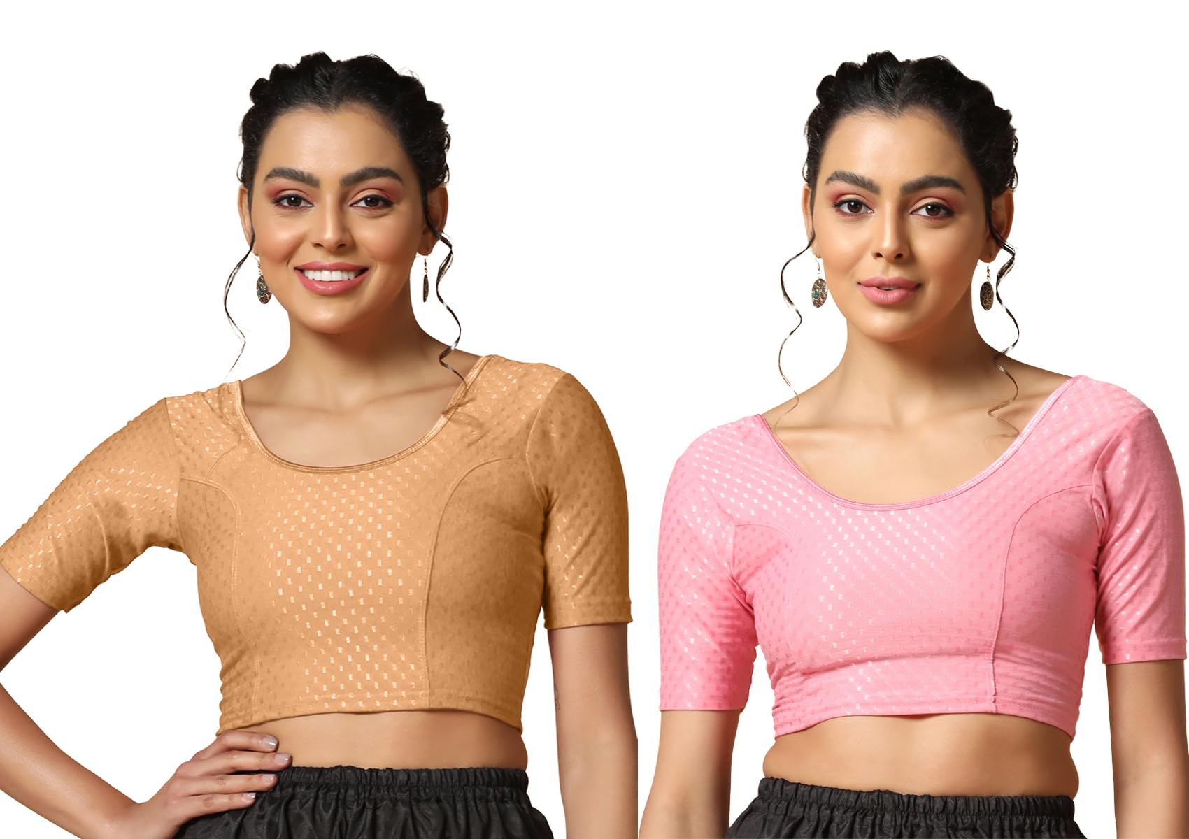 Toplot Cotton Blend Lycra Stretchable Readymade Blouses Pack Of 2 (Combo-5058-Bbp-Crm-36),Baby Pink-Cream,36,B0CV58CYNM