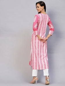 Gosriki Women'S Rayon Printed Straight Kurta (Oni101 White-Nw-Gs_L_Pink_Large),Pink,,B0C4T9NY7V