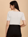 Wedani Women'S Casual Regular Puff Sleeves Western Top (X-Large White),White,XL,Polyester,Regular,
