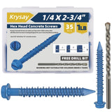 Krysay 35Pcs 1/4 x 2-3/4 in Concrete Screws with Drill bits,Masonry Screws for Concrete Assortment Kit,Hex Head Block Cement Sta