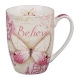 Christian Art Gifts Botanic Pink Butterfly Ceramic Coffee Mug - Inspirational Coffee Cup for Women & Men 12 oz. Lead-free Microw