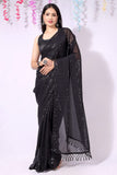 Shiv Textiles Womens Georgette Sequence Ready To Wear One Minute Saree For Women With Unstitched Blouse. (Black)