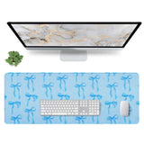 Large Mouse Pad, Blue Bows Desk Mat with Light Blue Background, Kawaii Computer Mat Keyboard Mat Cute Blue Office Accessories, N