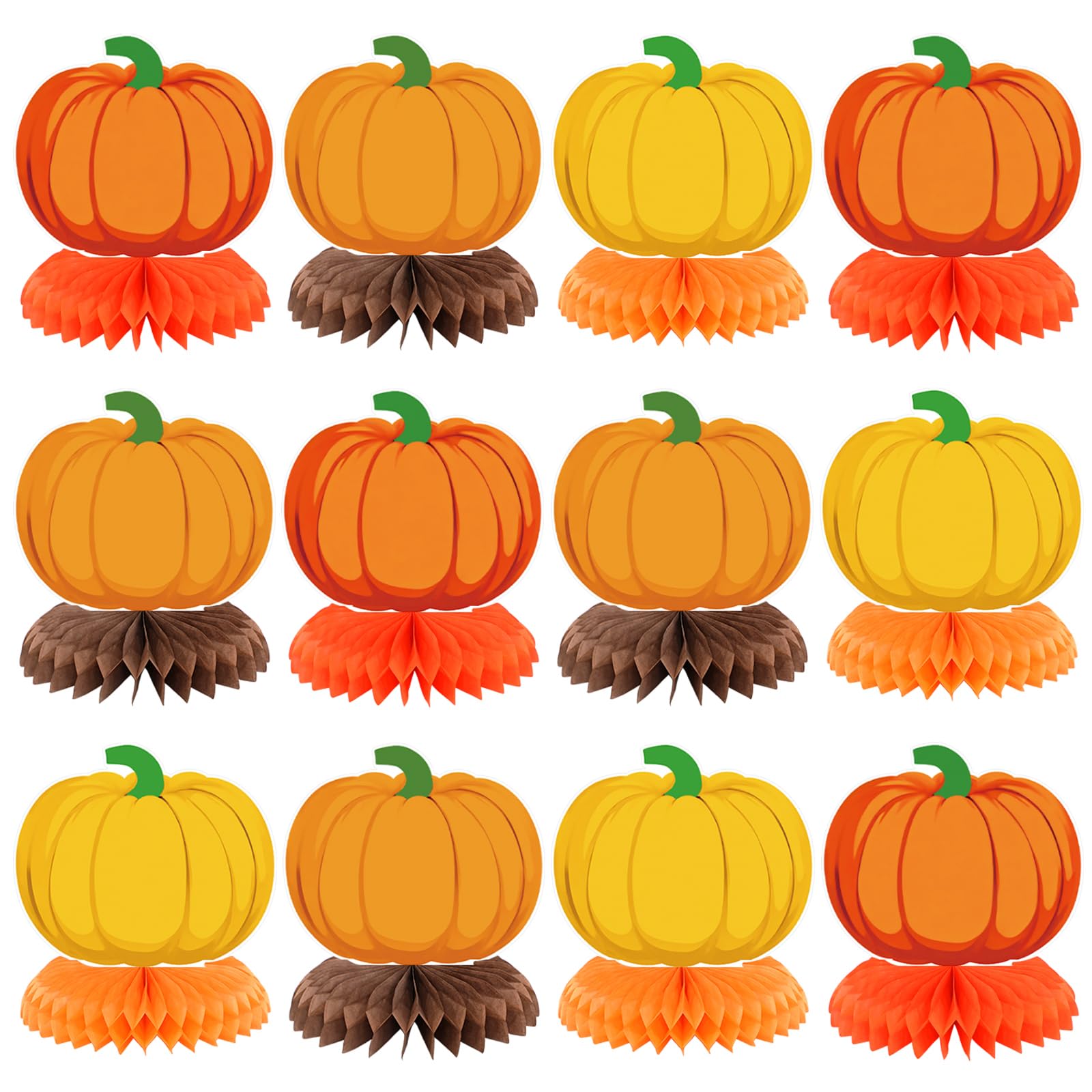 12 Pcs Fall Thanksgiving Pumpkin Honeycomb Centerpiece Fall Party Decoration Orange Gold Pumpkin Table Decoration Autumn Table T