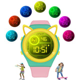Spiky Digital Sports Watch For Kids (Yellow) | Cat Shape Design | Multifunctional With 7 Led Luminous Lights | Water-Resistant |