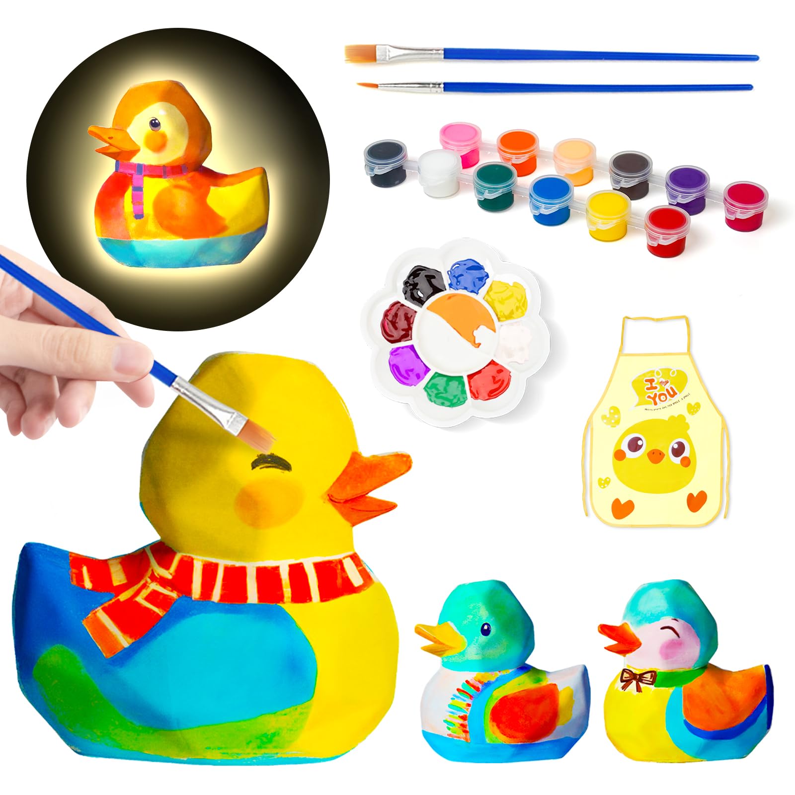 Loungelore Paint Your Own Duck Lamp Kit, Art Supplies Arts and Crafts for Kids Ages 8-12, DIY 3D Duckling Night-Light, Creativit