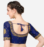 Vihu Fashion Women'S Multicolour Phantom Silk Heavy Embroidery Half Sleeve Readymade Saree Blouse For Lehenga Choli (Navy Blue,
