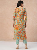 Gosriki Women'S Cotton Blend Straight Printed Kurta With Pant (Tinka Pista-Gs_Xl_Pista_X-Large),Pista,,B0CTXHL8SQ