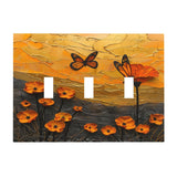 Xuejiaku Light Switch Cover Plate Oil Painting Abstract Orange Butterfly Flower 3 Gang Wall Plate Triple Light Switch Plate Togg