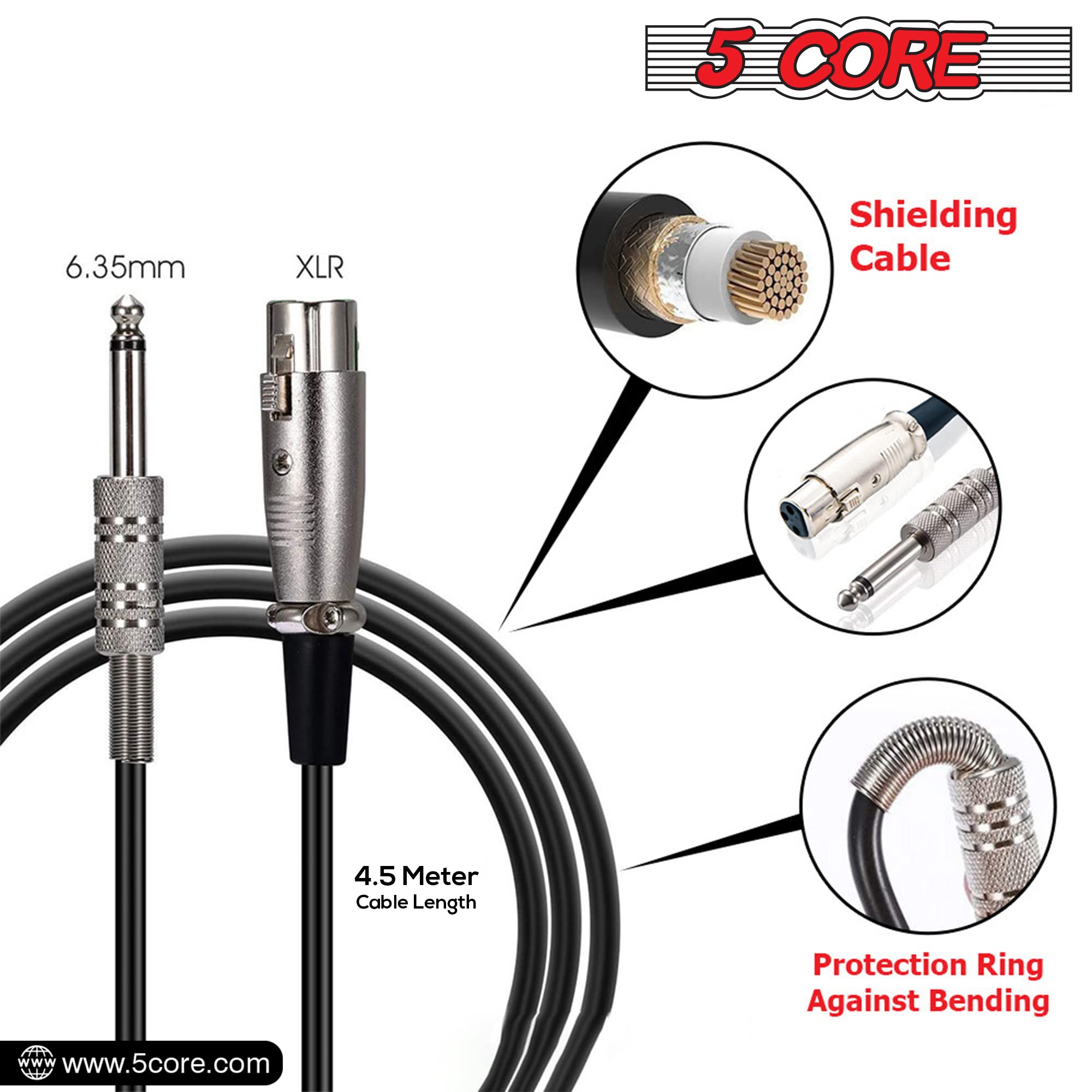 5 CORE Professional Dynamic Unidirectional Vocal Microphone with Steel Mesh Grille, Neodymium Cardioid Pickup, XLR Connectivity,