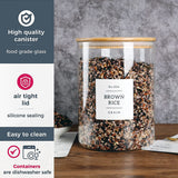 HHMJSM Large Glass Storage Jars With Airtight Bamboo Lid - 100 Fl Oz Thicken Kitchen Glass Food Storage Canister With 42 Pantry