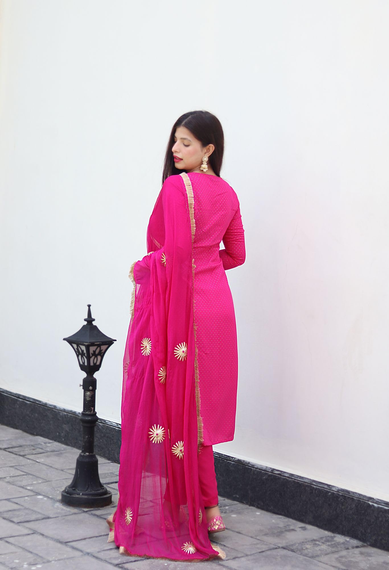 Gosriki Women'S Cotton Blend Straight Printed Kurta With Pant & Dupatta (Shrinika Pink-Gs_M_Pink_Medium),Pink,,B0D7J2WMXH